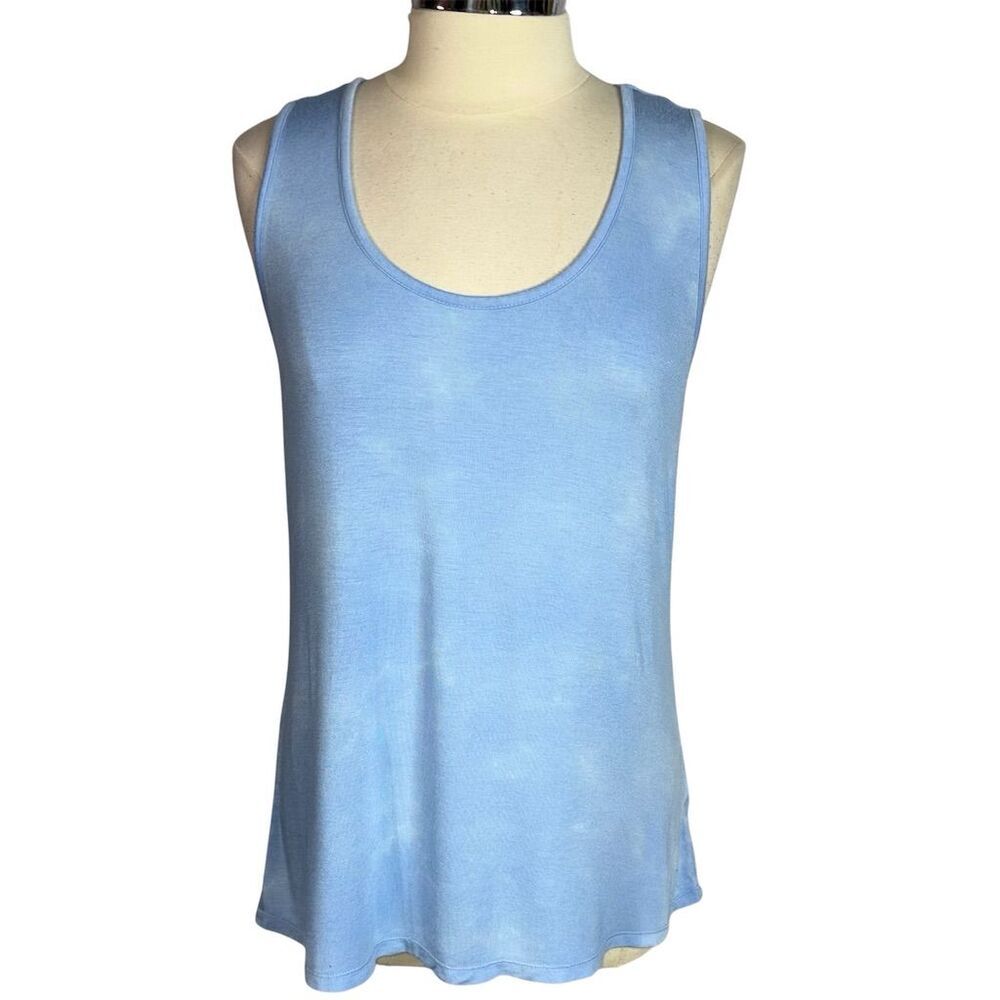 LA Threads Women's Acid Washed Blue Scoop Neck Slash Back Stretch Tank Top L - Picture 3 of 8
